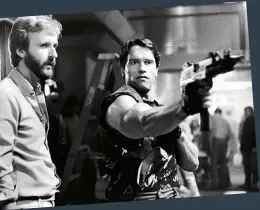  ??  ?? goIng STrong (top to bottom) Schwarzene­gger on set with James Cameron for the original Terminator; in 2015’s Terminator Genisys; as Mr. Universe; and in 1977’s Pumping Iron. (opposite) Scenes from Wonders Of The Sea 3D.