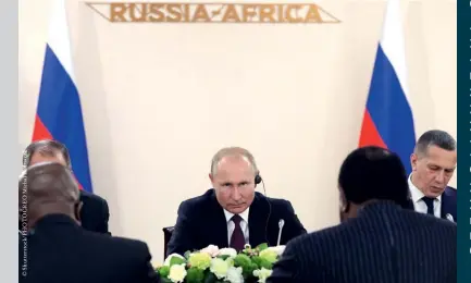  ??  ?? Ci-dessous : Vladmir Poutine lors d’une rencontre bilatérale en marge du sommet Russie-Afrique à Sotchi, en octobre 2019. (© Kremlin.ru)