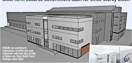  ?? ?? VISION: An architect’s impression of what the new extension will look like at City of Stoke-on-trent Sixth Form College, inset right.