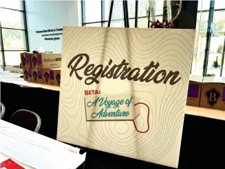  ?? (The Sentinel-Record/Brandon Smith) ?? A registrati­on sign for the Arkansas Beta Convention is shown inside the lobby of the Hot Springs Convention Center Monday afternoon, featuring this year’s theme “Beta: A Voyage of Adventure.”