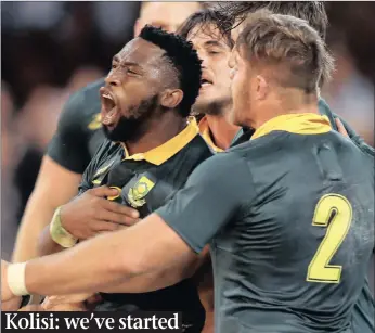  ?? PICTURE: EPA ?? Springbok loose forward Siya Kolisi celebrates after scoring a try against France in the second Test at Kings Park on Saturday.