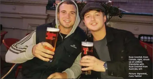  ??  ?? Ryan Grenfell, from Carluke, right, struck up an unlikely friendship with Ryan Grenfell from Australia, left Picture: @grenfell_ ryan/Twitter