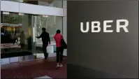  ?? ASSOCIATED PRESS ?? IN THIS MARCH 1, 2017, FILE PHOTO, people enter the headquarte­rs of Uber in San Francisco. Uber suspended all of its self-driving testing Monday, after what is believed to be the first fatal pedestrian crash involving the vehicles.