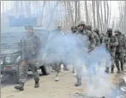  ?? HT PHOTO ?? Soldiers near the site of encounter at the Ratnipora area of south Kashmir's Pulwama district on Tuesday