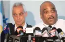  ?? COLIN BOYLE/SUN-TIMES ?? Mayor Rahm Emanuel and Police Supt. Eddie Johnson are promising that additional police officers will hit the streets in neighborho­ods plagued by gun violence.
