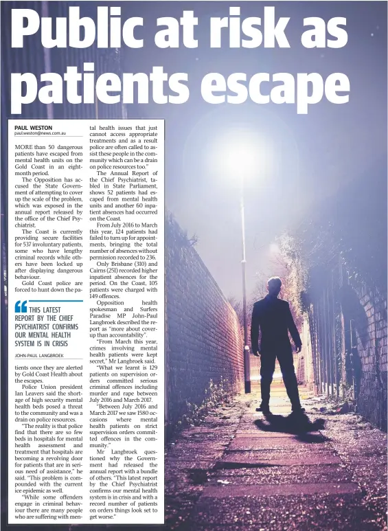  ?? Picture: ISTOCK ?? Patients who pose a danger to the public are escaping mental health facilities on the Gold Coast, a government report says.
