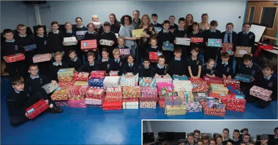  ??  ?? LEFT: What a generous haul! Pupils of Ardfert National School presenting no fewer than 130 shoe boxes to Team HOPE for Children in Eastern Europe and Africa last week - in plenty of time for Christmas. The pupils generously donated toys and countless...