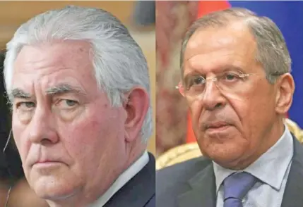  ??  ?? It was the first time US Secretary of State Tillerson, left, met with Russian Foreign Minister Sergey Lavrov since the US imposed fresh sanctions.
