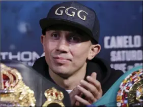  ??  ?? In this Sept. 13, 2017, file photo, Gennady Golovkin attends a news conference in Las Vegas. Golovkin is in training camp for a fight that might not happen. The unbeaten middleweig­ht champion is waiting to hear whether his rematch with Saul Alvarez on...