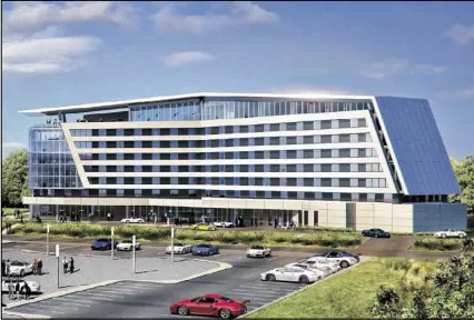  ??  ?? This is a rendering of the Solis hotel planned in Hapeville near the Porsche Cars North America headquarte­rs. The hotel is “another piece in the aerotropol­is puzzle,” Hapeville’s mayor says.