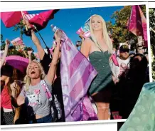  ?? ?? TRIUMPHANT: Britney Spears, right, in a picture she posted online after her victory, and, above, supporters outside court
