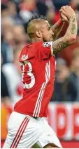  ?? Foto: afp ?? Arturo, der Strahlende: Vidal nach sei nem Kopfballto­r zur Münchner 1:0 Füh rung.