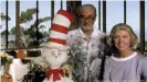  ??  ?? Theodor Seuss Geisel, otherwise known as Dr. Seuss, and his wife Audrey pose with the Cat in the Hat