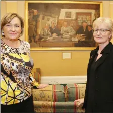  ??  ?? Newmarket Historian Sheila O’ Sullivan with Dr. Éimear O’ Connor, HRHA, who gave the presentati­on on artist Seán Keating’s Republican Court Painting at Collins’ Barracks, Cork.