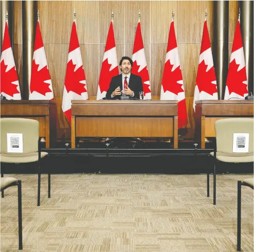  ?? BLAIR GABLE / reuters ?? Prime Minister Justin Trudeau warns Canadians not to lower their guard as new variants take hold across the country, presenting a new risk that many fear will lead to another surge in COVID-19 infections.
