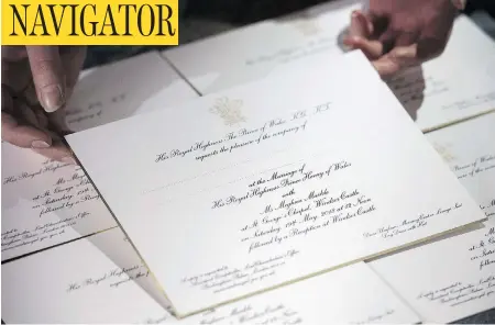  ?? VICTORIA JONES - WPA POOL / GETTY IMAGES ?? Invitation­s to the nuptials of Prince Harry and Meghan Markle were printed at the workshop of Barnard and Westwood in London.