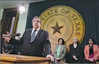  ??  ?? Bill Hammond, chief executive of the Texas Associatio­n of Business, speaks during a news conference Tuesday at the State Capitol in Austin. Texas lawmakers and top business leaders vowed Tuesday to kill two proposed constituti­onal amendments they say...