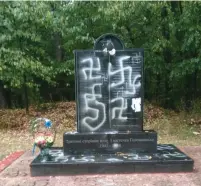  ?? (National Police of Ukraine) ?? A HOLOCAUST MEMORIAL commemorat­ing the murder of 900 Jews in the Ukrainian city of Golovanevs­k was vandalized on Tuesday.