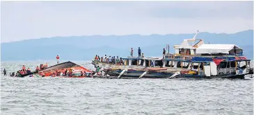  ?? EPA ?? The ongoing search and rescue operation by the passenger boat that capsized off Ormoc City, Leyte province, Philippine­s, yesterday.