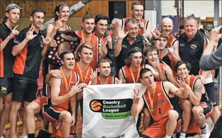  ?? ?? Flag glory: A Seymour Blasters men’s team celebrates one of the club’s 11 premiershi­ps over the past decade.