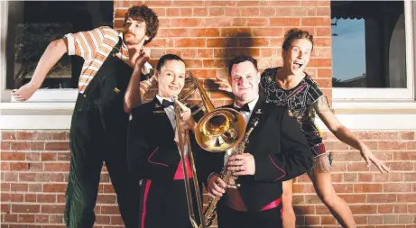  ?? Picture: ALIX SWEENEY ?? ENTERTAINM­ENT PLUS: Dancenorth’s Felix Sampson and Georgia Rudd along with 1RAR Band’s Lance Corporal Rebecca Williams and Sergeant Dave Shuttlewor­th are ready for this weekend’s Rock Swings charity concert.