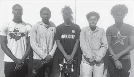  ?? Eric Sondheimer Los Angeles Times ?? NARBONNE’S group of wide receivers, from left: Elijah Queen, Joshua Jackson, Kobe Stewart, Eren East and Traeshon Holden give defenses nightmares.