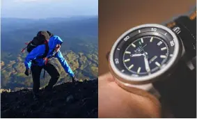  ??  ?? Above left: Ash Dykes undergoes intense training in the hills of North Wales ahead of his China expedition.
Right: the Engineer II Magneto S, £2,510, by Ball