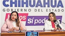  ?? ?? Wendy Paola
Chávez titular de FEM y Tatiana Carreón de CEJUM durante la rueda de prensa