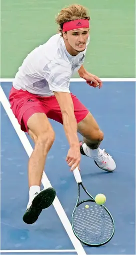  ?? —AP ?? Germany’s Alexander Zverev returns to Adrian Mannarino of France in their US Open third round match in New York on Friday. Zverev won 6-7 (4/7), 6-4, 6-2, 6-2.