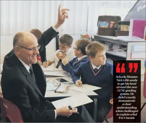  ?? PICTURE: PA WIRE. ?? Politician­s including Education Minster Nick Gibb can improve the lot of our schoolchil­dren if they pay more attention to their brief. BACK TO SCHOOL:
