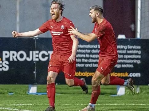  ?? ?? GOALDEN MOMENT: Dale Gillespie celebrates scoring, which Brora have been doing freely in the last couple of weeks.