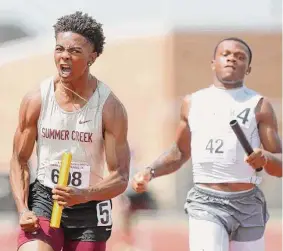  ?? Jason Fochtman / Staff photograph­er ?? Summer Creek’s Donovan Bradley, Dylan Jacobs, Blake Gibson and Myles Thomas won the 4x100-meter relay with a time of 40.63 seconds.