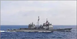  ?? MCS2RYAN J. BATCHELDER — NAVY VIA THE NEW YORK TIMES ?? The Chancellor­sville, a guided missile cruiser, is seen in the Philippine Sea in 2016. It will be renamed the Robert Smalls, after a formerly enslaved mariner who steered a Confederat­e ship to freedom.