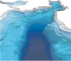  ?? FOTO: TIEFENSCHA­ERFE-BODENSEE.INFO ?? Aus den Daten der Echolotmes­sungen haben die Forscher dieses Bild vom Bodensee zusammenge­setzt. Dargestell­t sind die Konstanzer Bucht, der Überlinger See und der Untersee. Die verschiede­nen Tiefen sind farblich abgestuft: Flache Gebiete sind hellblau, die tiefsten Regionen dunkelblau.