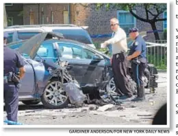  ?? GARDINER ANDERSON/FOR NEW YORK DAILY NEWS ?? Cops investigat­e after 64-year-old man was fatally struck after collision on Frederick Douglass Blvd. near W. 128th St. in Harlem on Sunday.