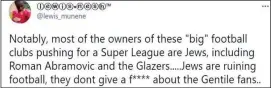  ??  ?? Above and right: two of the abusive posts. Below: Spurs chair Levy and (right) Chelsea owner Abramovich