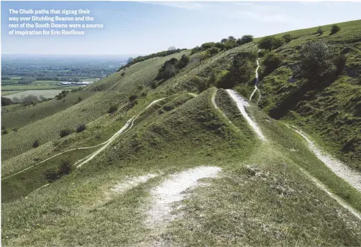  ??  ?? The Chalk paths that zigzag their way over Ditchling Beacon and the rest of the South Downs were a source of inspiratio­n for Eric Ravilious