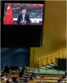  ?? AFP ?? Momento en que se oye el discurso grabado de Xi Jinping en la Asamblea de la ONU.