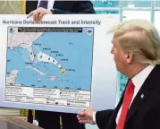  ?? STAR TRIBUNE Chip Somodevill­a/Star Tribune/TNS ?? President Donald Trump referenced a map while talking to reporters about Hurricane Dorian on Sept. 4, 2019. The map appears to have been altered by a black marker to extend the hurricane’s range to include Alabama.