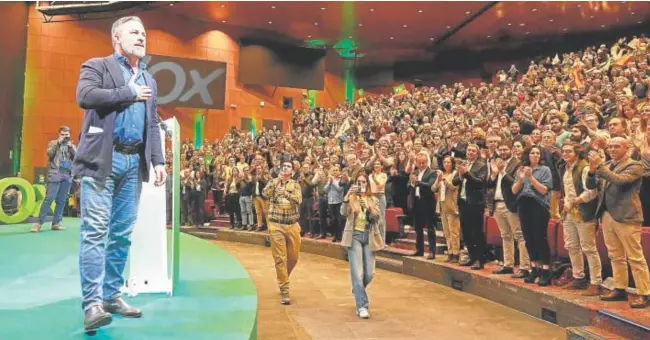  ?? // GUILLERMO NAVARRO ?? Santiago Abascal, ayer, proclamado presidente de Vox por la Asamblea General del partido para los próximos cuatro años