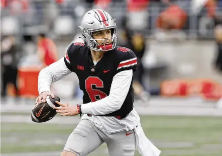 ?? ASSOCIATED PRESS ?? Ohio State quarterbac­k Kyle Mccord, C.J. Stroud’s primary backup the past two seasons, has been studying NFL QBS who make plays on the move.