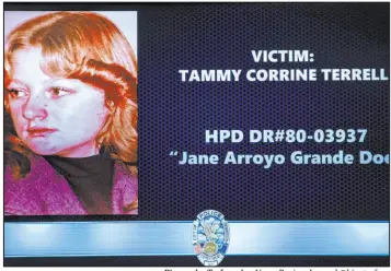  ?? Bizuayehu Tesfaye Las Vegas Review-journal @bizutesfay­e ?? A photograph of 17-year-old Tammy Corrine Terrell from Roswell, N.M., is displayed during a Thursday news conference at which Henderson police provided details about a 1980 cold case homicide. Terrell’s body was found Oct. 5, 1980, near old Lake Mead Drive and Arroyo Grande Boulevard.