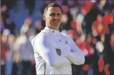  ?? ASSOCIATED PRESS ?? IN THIS NOV. 9, 2019, FILE PHOTO, Alabama offensive coordinato­r Steve Sarkisian watches warmups before a game against LSU in Tuscaloosa, Ala.