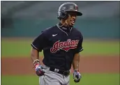  ?? DAVID DERMER — THE ASSOCIATED PRESS FILE ?? The Indians’ Francisco Lindor runs the bases after hitting a home run during a simulated game at Progressiv­e Field in Cleveland.