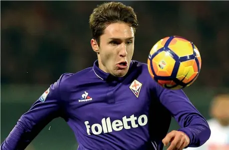  ?? (Getty Images) ?? Figlio d’arte Federico Chiesa, 20 anni, attaccante come il papà Enrico: ha segnato 8 gol con la maglia della Fiorentina, 4 in questa stagione