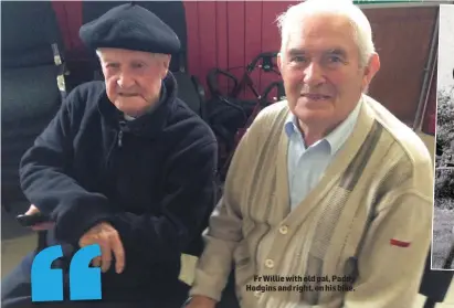  ??  ?? Fr Willie with old pal, Paddy Hodgins and right, on his bike.