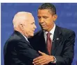  ?? FOTO: DPA ?? September 2008: Die Präsidents­chaftskand­idaten McCain und Obama nach ihrem TV-Duell.