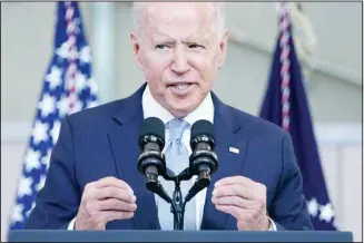  ?? (AP) ?? In this July 13, 2021 photo, President Joe Biden delivers a speech on voting rights at the National Constituti­on Center in Philadelph­ia.