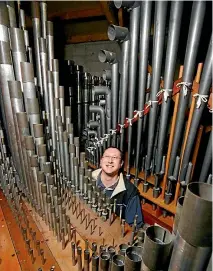  ?? PHOTO: SUPPLIED/STEVE MAC ?? Wurlitzer Organ Trust of Auckland chairman James Duncan says the smallest pipe is the size of a pencil, the longest is nearly 5 metres.