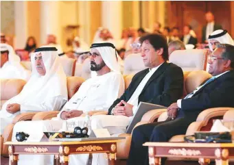  ?? WAM ?? His Highness Shaikh Mohammad Bin Rashid Al Maktoum, Vice-President and Prime Minister of the UAE and Ruler of Dubai, Imran Khan and other officials at the Riyadh conference.